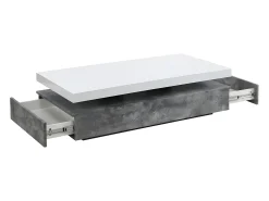 Mesa de centro - 2 gavetas - MDF - Cor: cinza cimento e lacado a branco. FELIX
