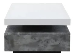 Mesa de centro - 2 gavetas - MDF - Cor: cinza cimento e lacado a branco. FELIX