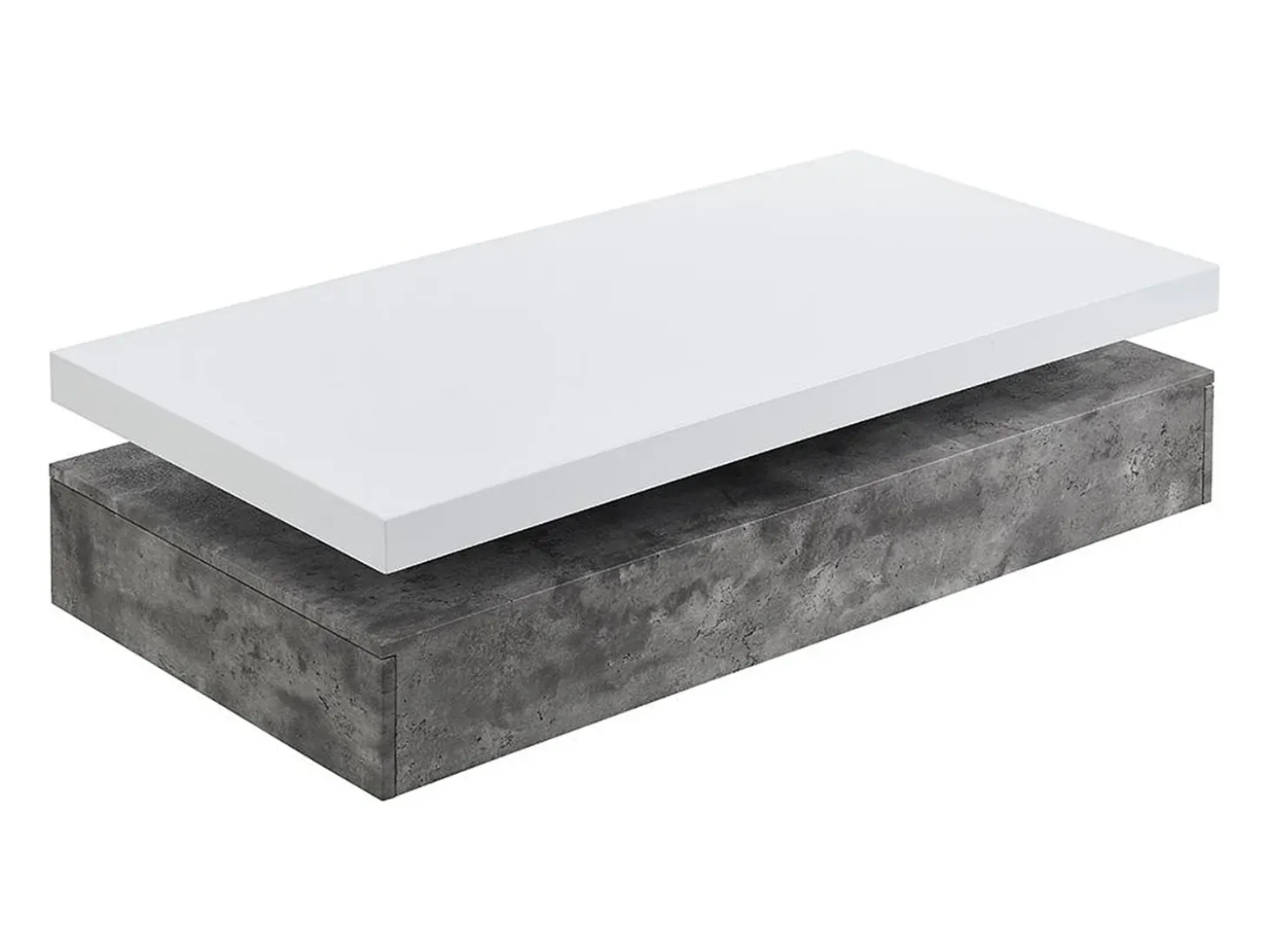 Mesa de centro - 2 gavetas - MDF - Cor: cinza cimento e lacado a branco. FELIX