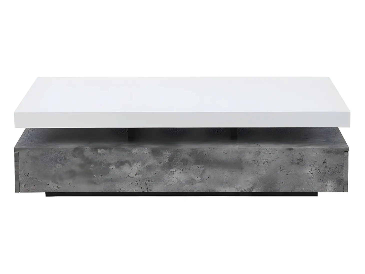 Mesa de centro - 2 gavetas - MDF - Cor: cinza cimento e lacado a branco. FELIX