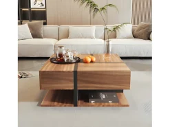 Mesa de centro - 4 gavetas - espaço de arrumação na parte inferior - 78x78x36cm - Natural