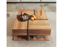 Mesa de centro - 4 gavetas - espaço de arrumação na parte inferior - 78x78x36cm - Natural
