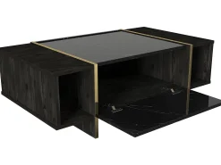 Mesa de centro - 1 porta e 2 nichos - Efeito mármore preto e dourado - CADEBA