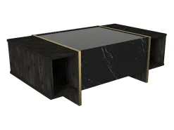 Mesa de centro - 1 porta e 2 nichos - Efeito mármore preto e dourado - CADEBA
