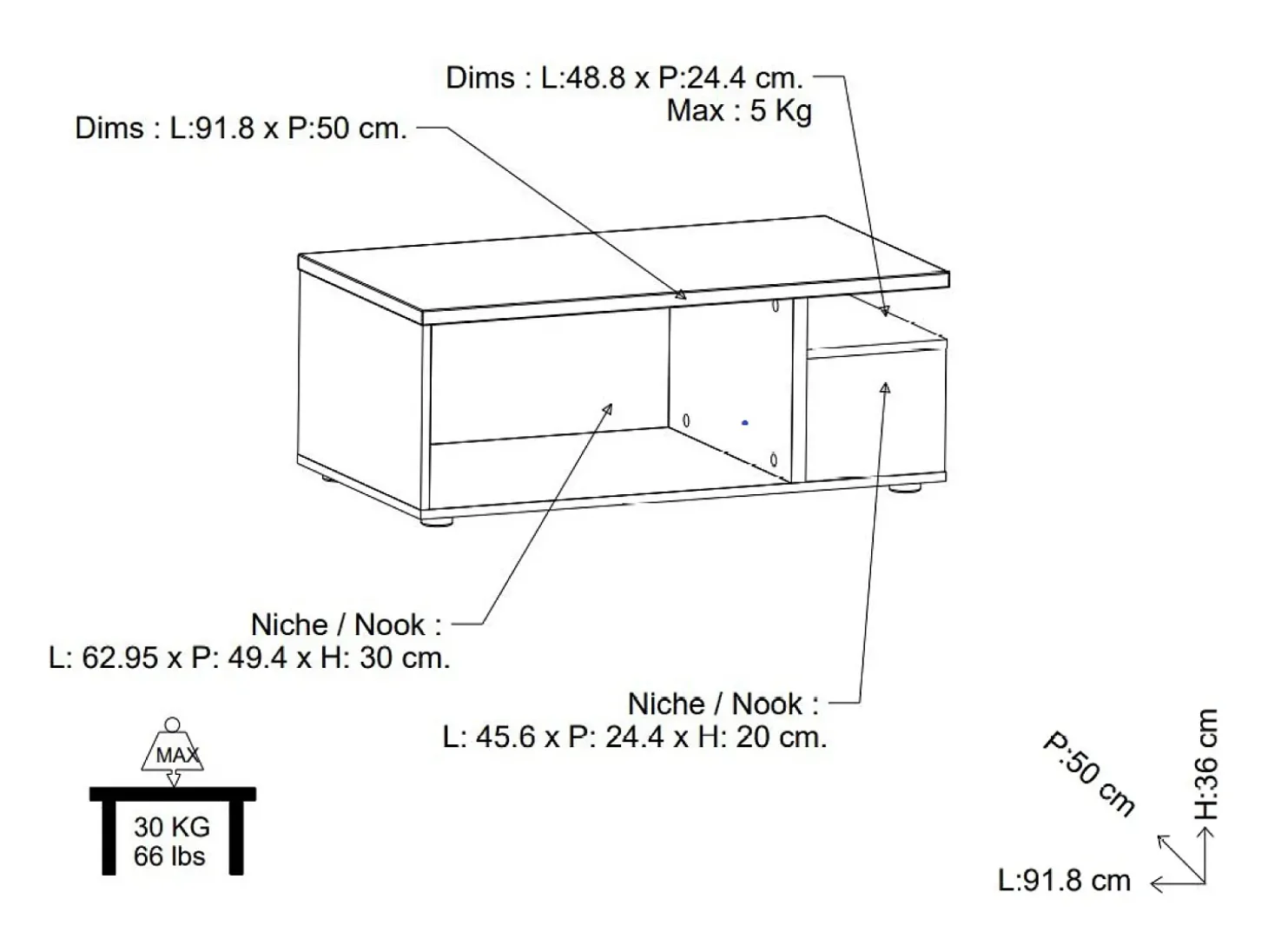 Mesa de centro - aglomerado - branco e carvalho - CASES