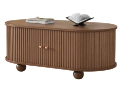 Mesa de centro 100×50×40 cm - com 2 portas de correr - compartimento de armazenamento - marrom