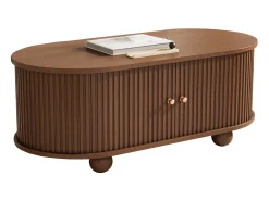 Mesa de centro 100×50×40 cm - com 2 portas de correr - compartimento de armazenamento - marrom