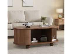 Mesa de centro 100×50×40 cm - com 2 portas de correr - compartimento de armazenamento - marrom
