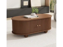 Mesa de centro 100×50×40 cm - com 2 portas de correr - compartimento de armazenamento - marrom