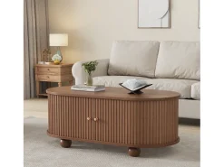 Mesa de centro 100×50×40 cm - com 2 portas de correr - compartimento de armazenamento - marrom