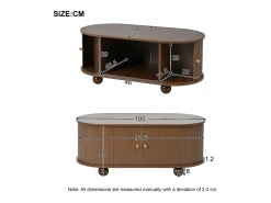Mesa de centro 100×50×40 cm - com 2 portas de correr - compartimento de armazenamento - marrom