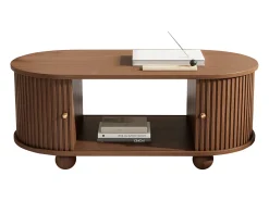 Mesa de centro 100×50×40 cm - com 2 portas de correr - compartimento de armazenamento - marrom
