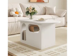 Mesa de centro 97×45×43,5 cm - com compartimento de armazenamento aberto - com 1 gaveta - branco