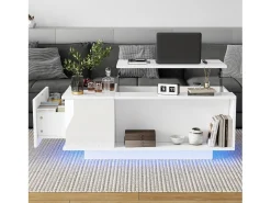 Mesa de centro 100×50×40 cm - com iluminação LED - 1 gaveta - com tampo ajustável - branco