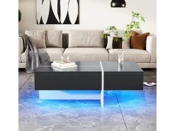 Mesa de centro - com sistema de iluminação LED controlado por aplicação - Preto