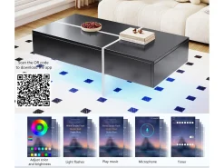 Mesa de centro - com sistema de iluminação LED controlado por aplicação - Preto