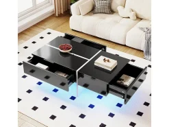 Mesa de centro - com sistema de iluminação LED controlado por aplicação - Preto