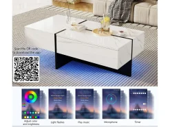Mesa de centro - com sistema de iluminação LED controlado por aplicação - Branca