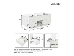 Mesa de centro elevatório e acabamento laqueado de alto brilho - 100 x 45 x 43 cm - com 2 gavetas + LEDs + espaço de armazenamento oculto - aglomerado - branca