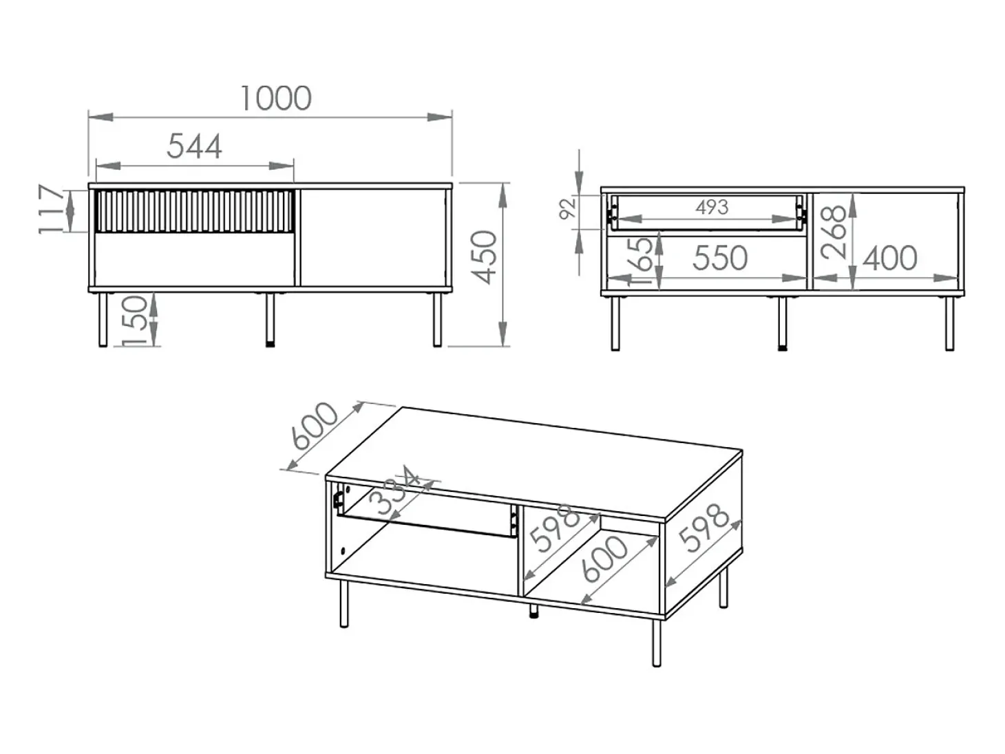 Mesa de centro 1 gaveta Nova bege 45cm