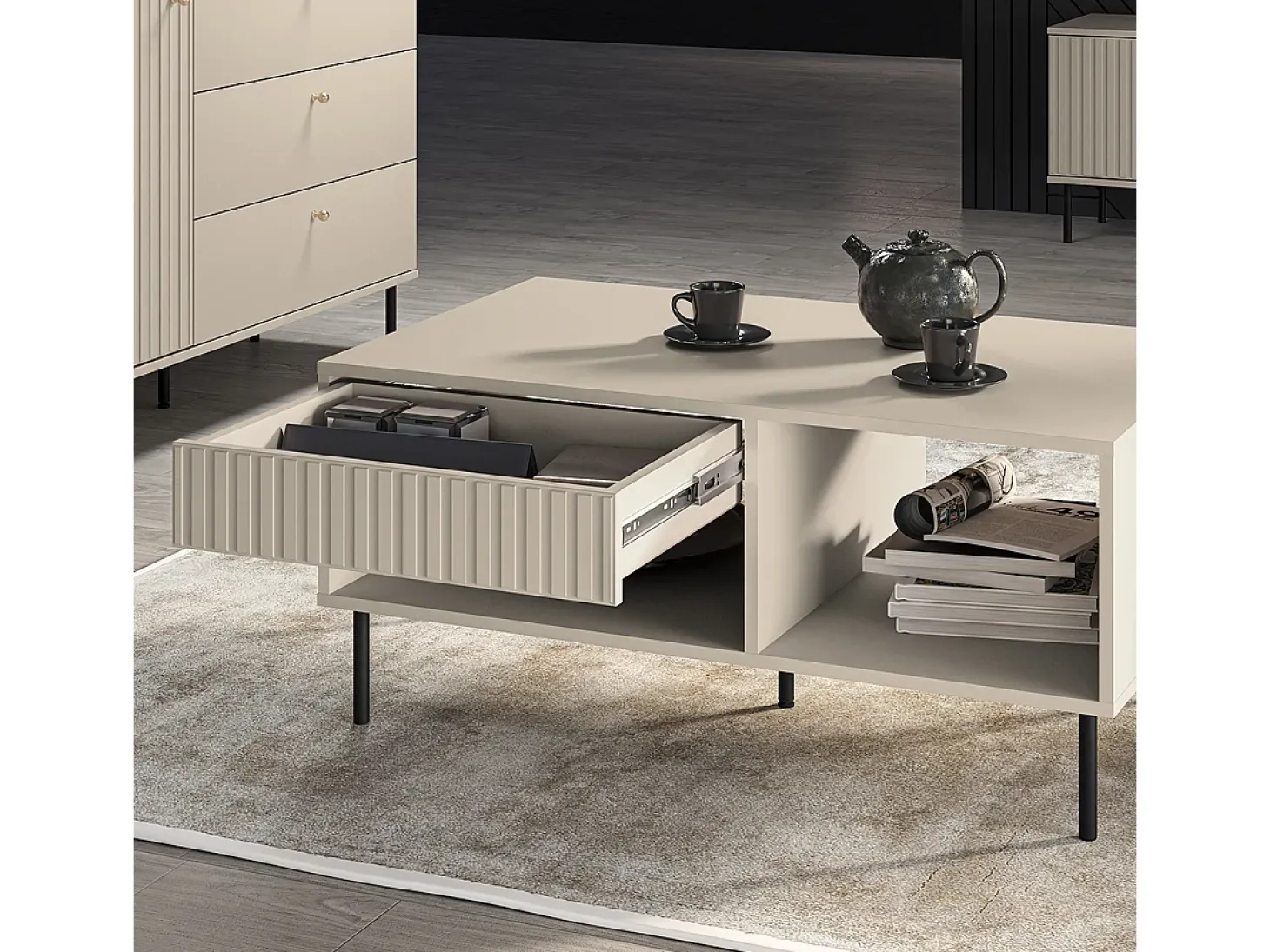 Mesa de centro 1 gaveta Nova bege 45cm