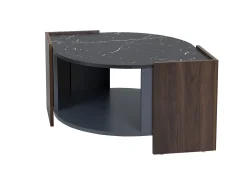 Mesa de centro - tampo em mármore e efeito madeira - Castanho