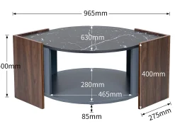 Mesa de centro - tampo em mármore e efeito madeira - Castanho