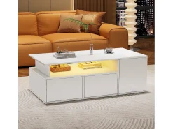 Mesa de centro 100 x 50 x 35 cm com iluminação LED e 2 gavetas - Branca