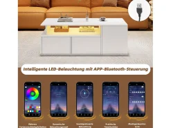 Mesa de centro 100 x 50 x 35 cm com iluminação LED e 2 gavetas - Branca