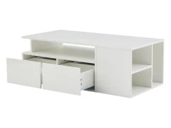 Mesa de centro 100 x 50 x 35 cm com iluminação LED e 2 gavetas - Branca