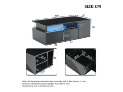 Mesa de centro 100 x 50 x 35 cm com iluminação LED e 2 gavetas - Preta