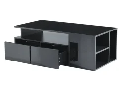 Mesa de centro 100 x 50 x 35 cm com iluminação LED e 2 gavetas - Preta
