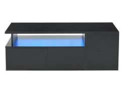 Mesa de centro 100 x 50 x 35 cm com iluminação LED e 2 gavetas - Preta