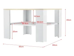 Mesa de centro 60 x 60 x 40 cm efeito carvalho e branco 03_0008432