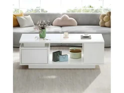 Mesa de centro 100 x 50 x 36 cm com gaveta, LED - Branca
