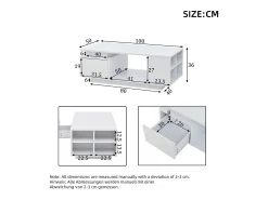 Mesa de centro 100 x 50 x 36 cm com gaveta, LED - Branca