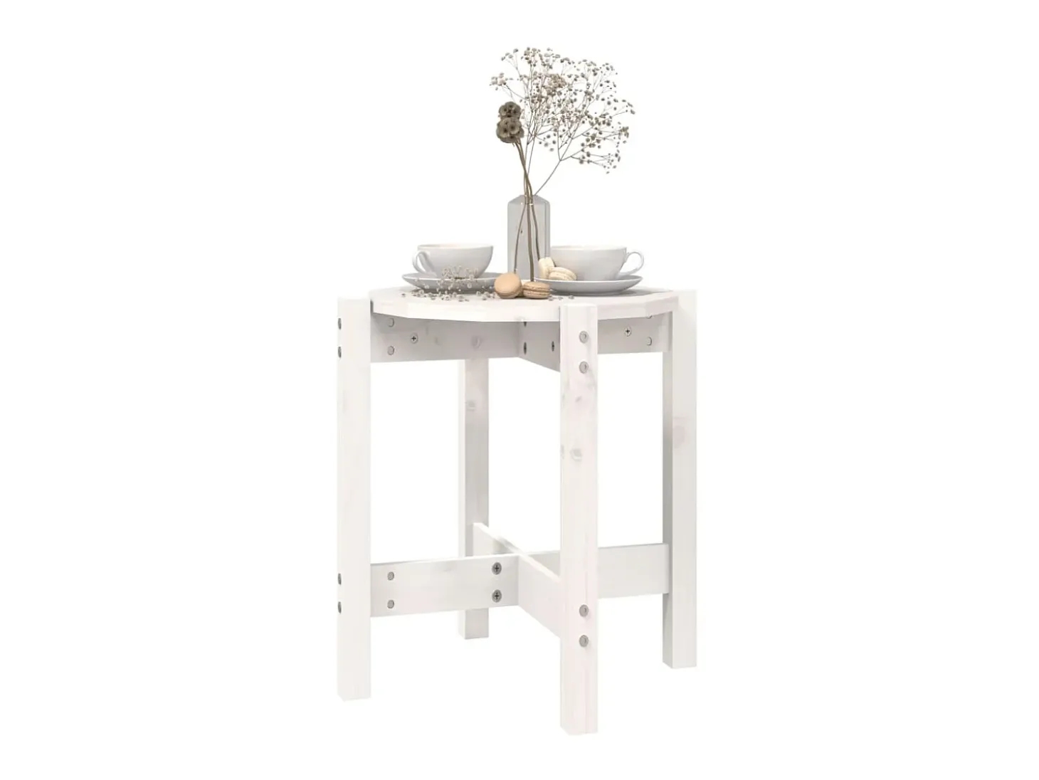 Mesa de centro Ø 42,5x45 cm madeira de pinho maciça branco PT217222