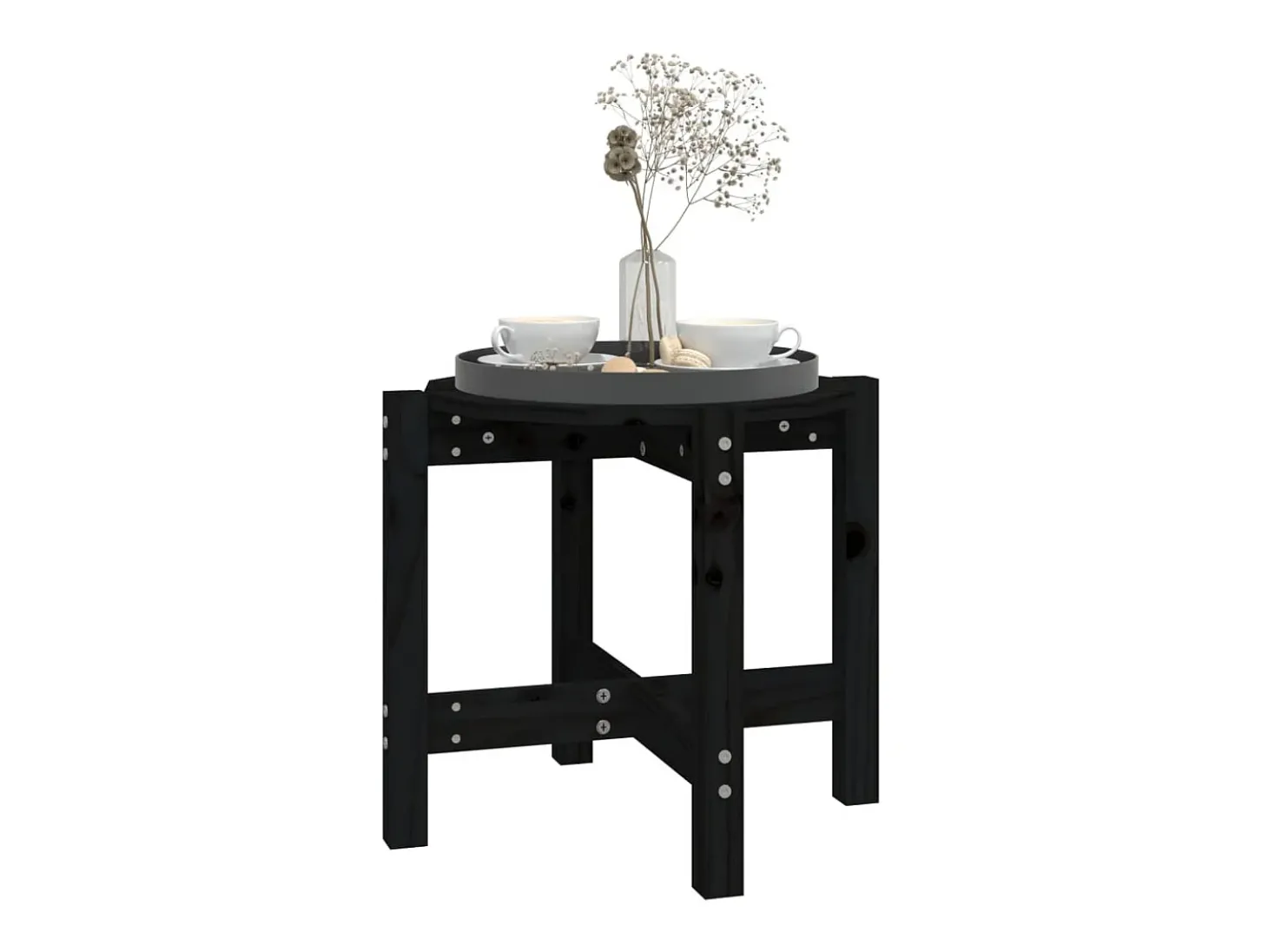 Mesa de centro Ø 52,5x45 cm madeira de pinho maciça preto PT126214