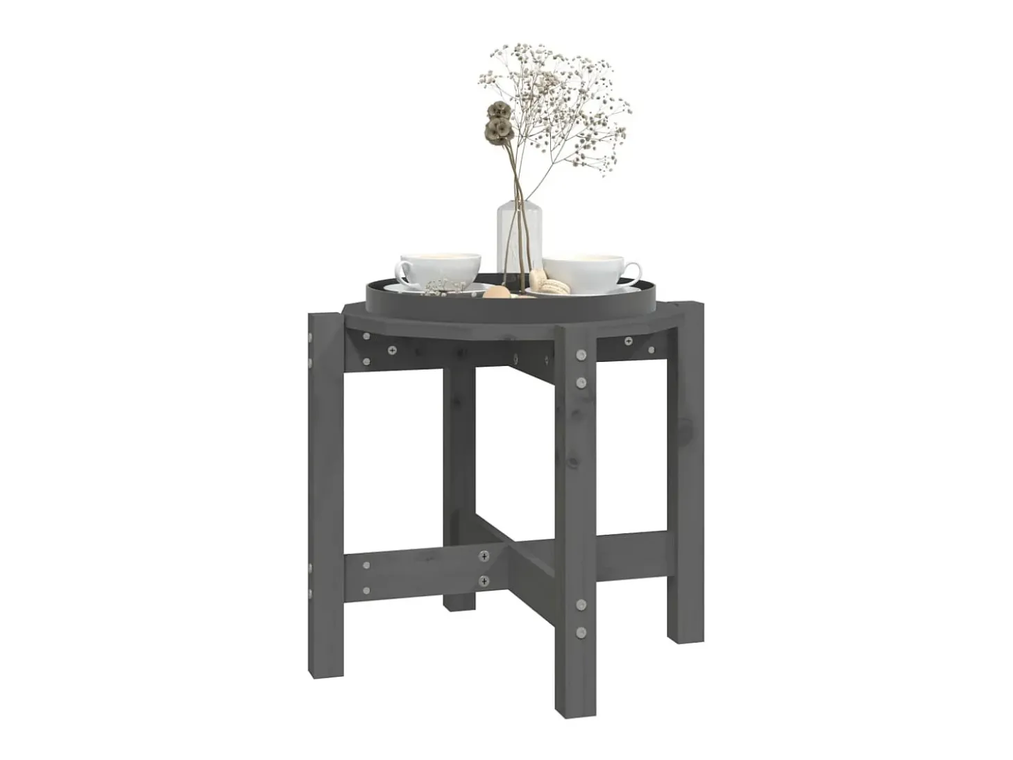 Mesa de centro Ø 52,5x45 cm madeira de pinho maciça cinzento PT593542