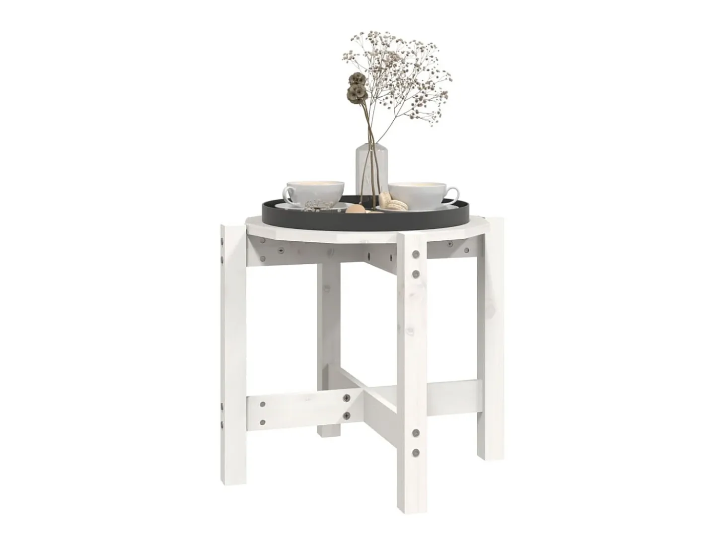 Mesa de centro Ø 52,5x45 cm madeira de pinho maciça branco PT383497