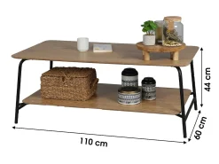 Mesa de centro aberta estilo clássico cor carvalho claro - dimensões 110x60xH44cm