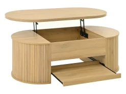 Mesa de centro ajustável 110×55,5×40 cm - laterais curvos - com 1 gaveta - MDF - natural