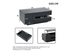 Mesa de centro ajustável 95×50×34,5 cm - Acabamento brilhante - 1 gaveta e 1 porta - Iluminação LED - Preto