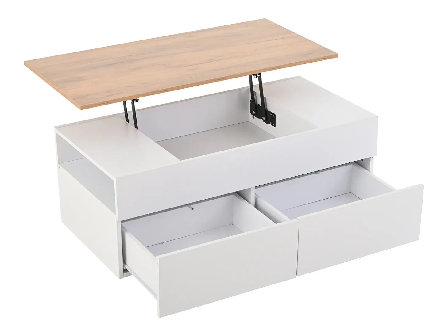 Mesa de centro ajustável 100×50×40 cm - com 2 gavetas - MDF - branco + natural