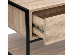 Mesa de Centro Aliaj 1 Gaveta Aço Industrial Preto/Carvalho Claro 100x50 cm