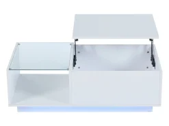 Mesa de centro alto brilho - altura ajustável - com armazenamento + prateleiras - branco