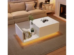 Mesa de centro alto brilho - altura ajustável - com armazenamento + prateleiras - branco