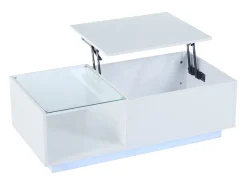 Mesa de centro alto brilho - altura ajustável - com armazenamento + prateleiras - branco