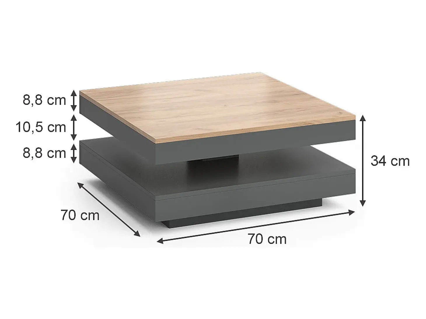 Mesa de centro antracite 70x70x34 elias