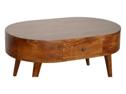 Mesa de centro arredondada em castanheiro Artisan Furniture, 2 gavetas, castanho